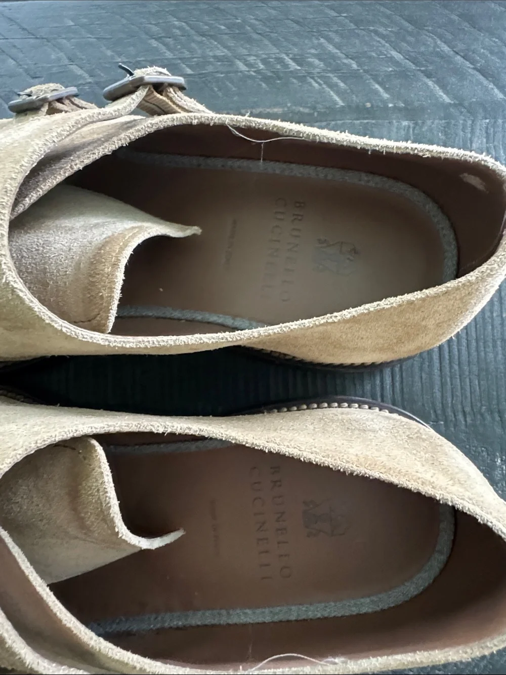 EUC Brunello Cucinelli  Double Monk Strap Suede Shoes - Beige